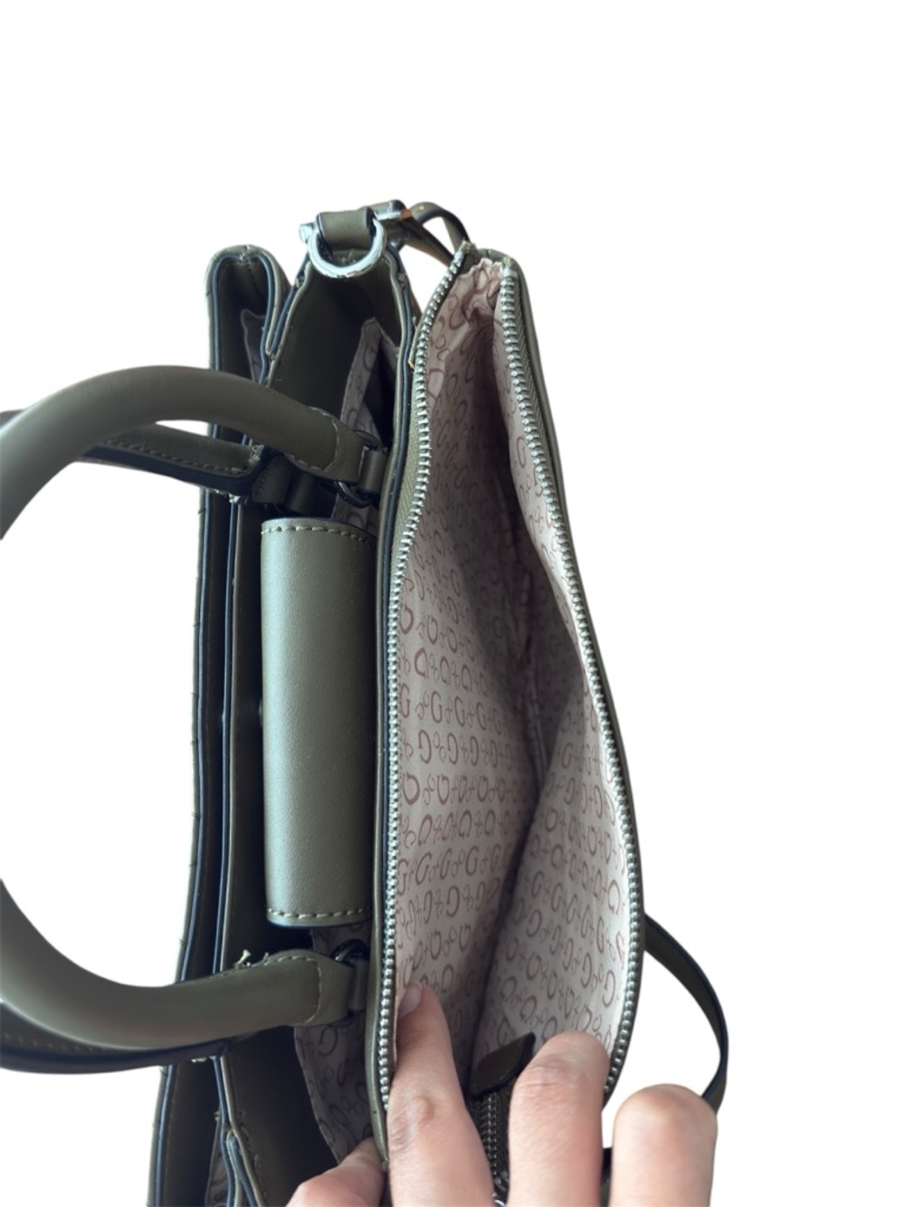 Guess Quilted Olive Top Handle Crossbody Bag - Picture 11 of 12
